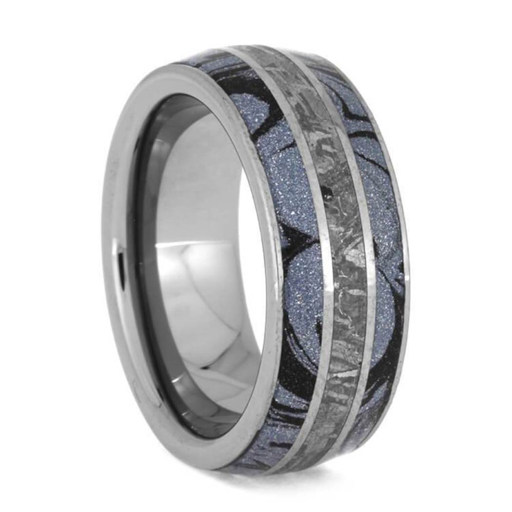 Gibeon Meteorite Cobaltium Mokume Titanium 8mm Comfort-Fit Tungsten Sleeve Ring