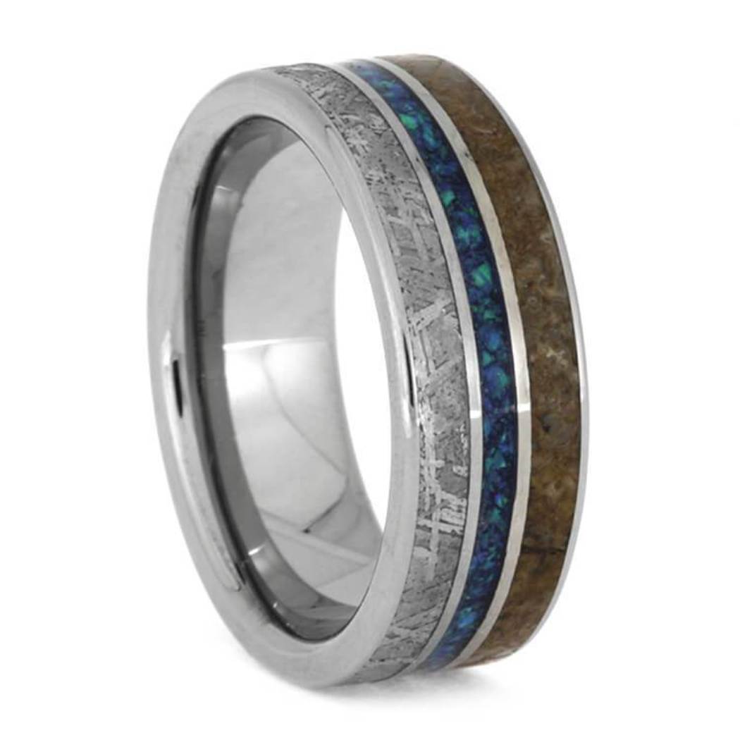 Synthetic Opal - 6A Dinosaur Bone Gibeon Meteorite 7.5mm Titanium Comfort-Fit Ring