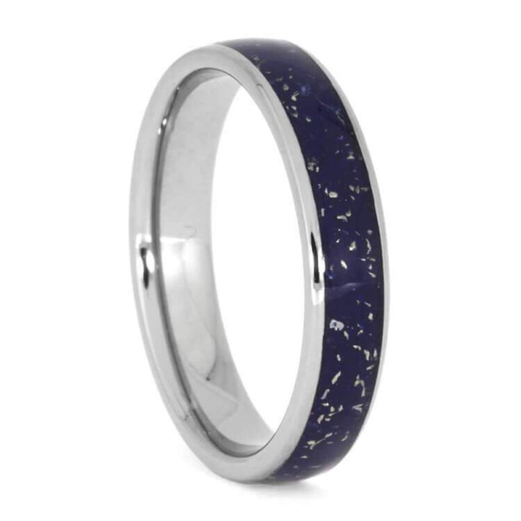 Blue Stardust With Gold Shavings 4mm Titanium Comfort-Fit Wedding Band