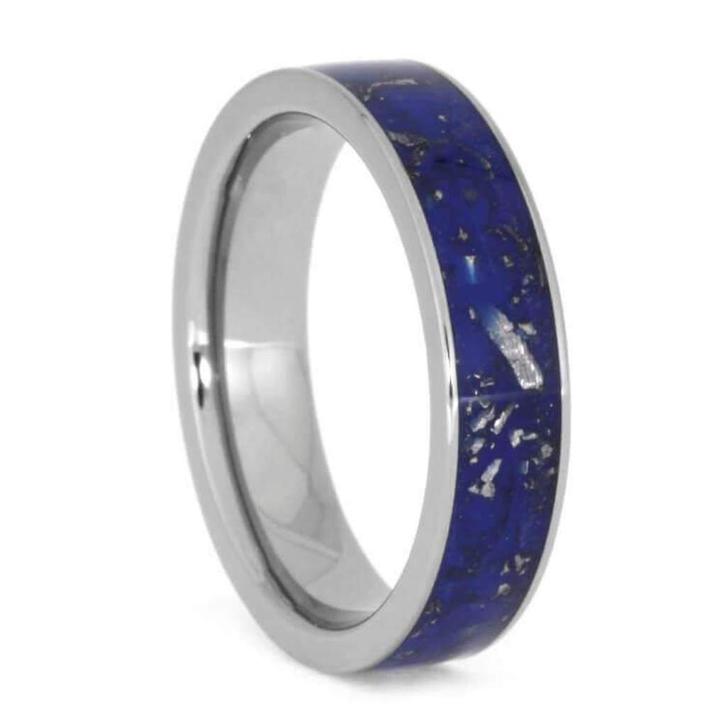 Blue Stardust With Gold Shavings 5mm Titanium Comfort-Fit Wedding Band