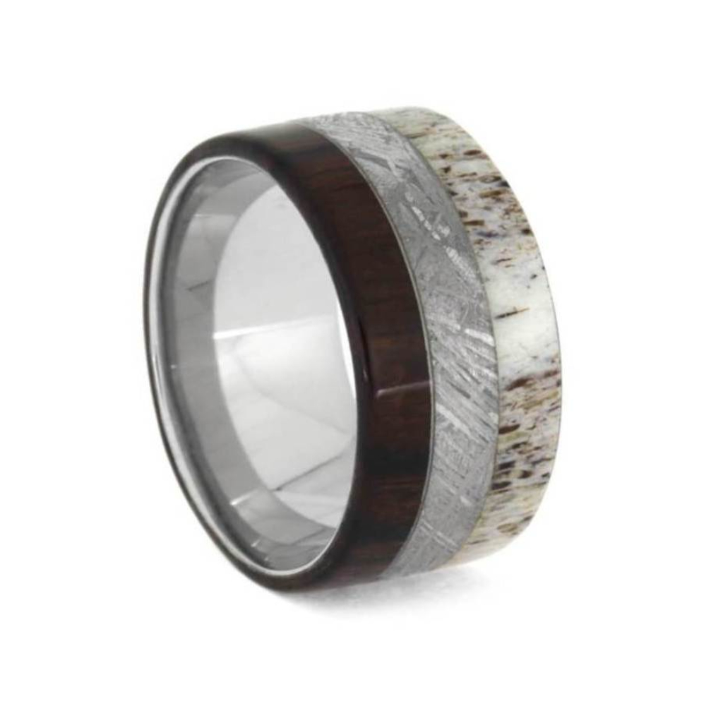 Ironwood Gibeon Meteorite Deer Antler 12mm Titanium Comfort-Fit Ring 