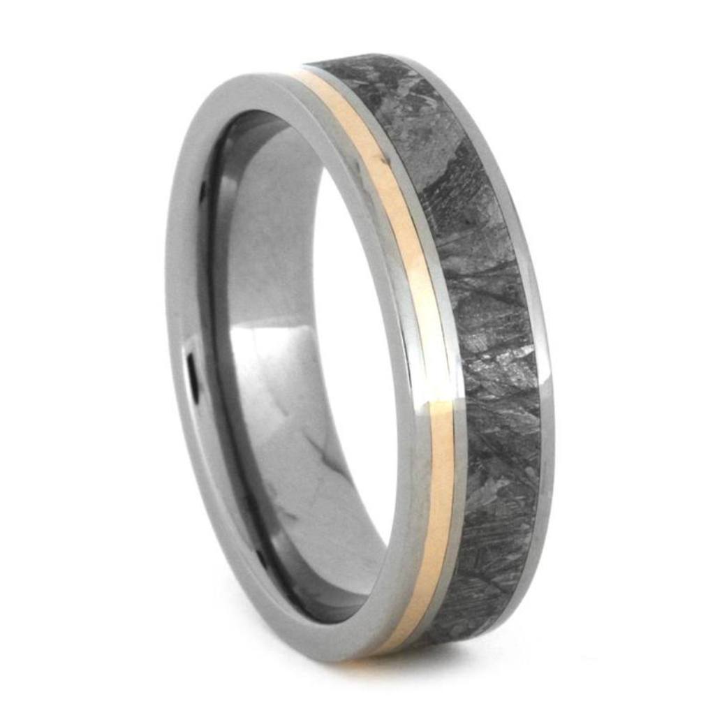 Gibeon Meteorite 14k Rose Gold 6mm Titanium Comfort-Fit Ring