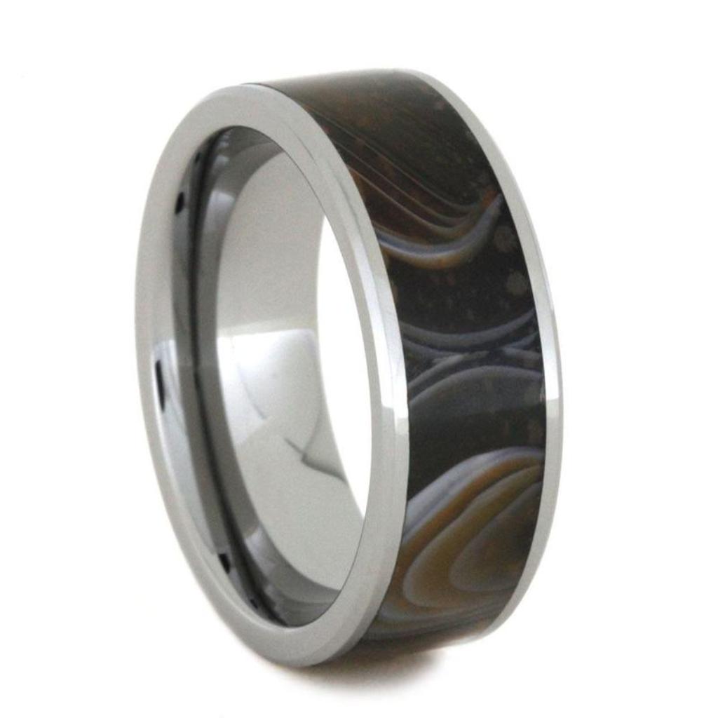 Ungsten Wedding Band, Tungsten Ring With Agate Inlay