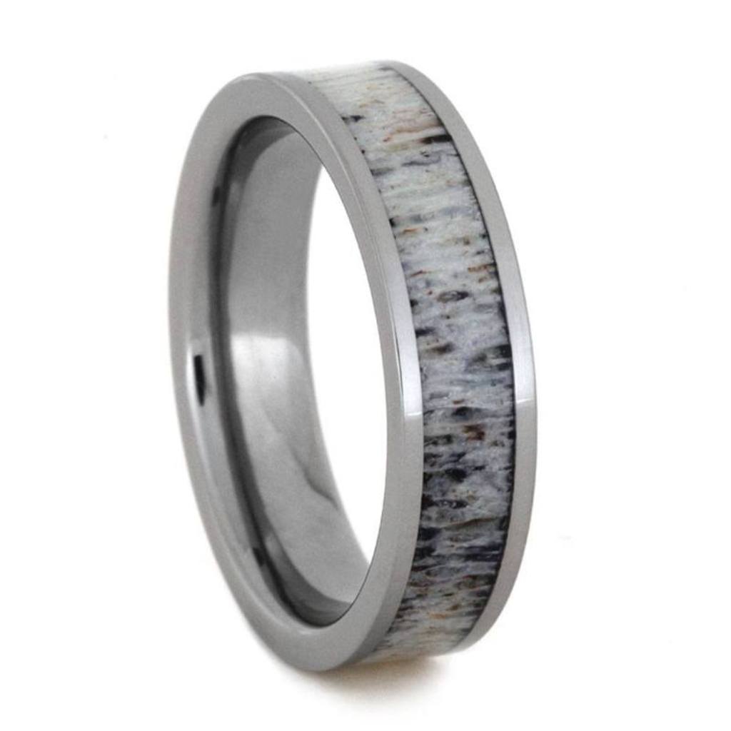 Men's Tungsten Wedding Band With Deer Antler