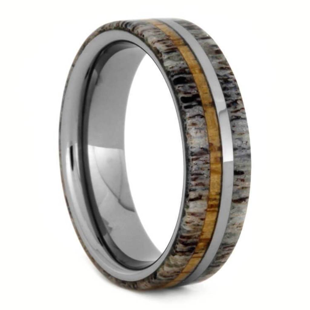 Antler and Oak Wood Tungsten Ring
