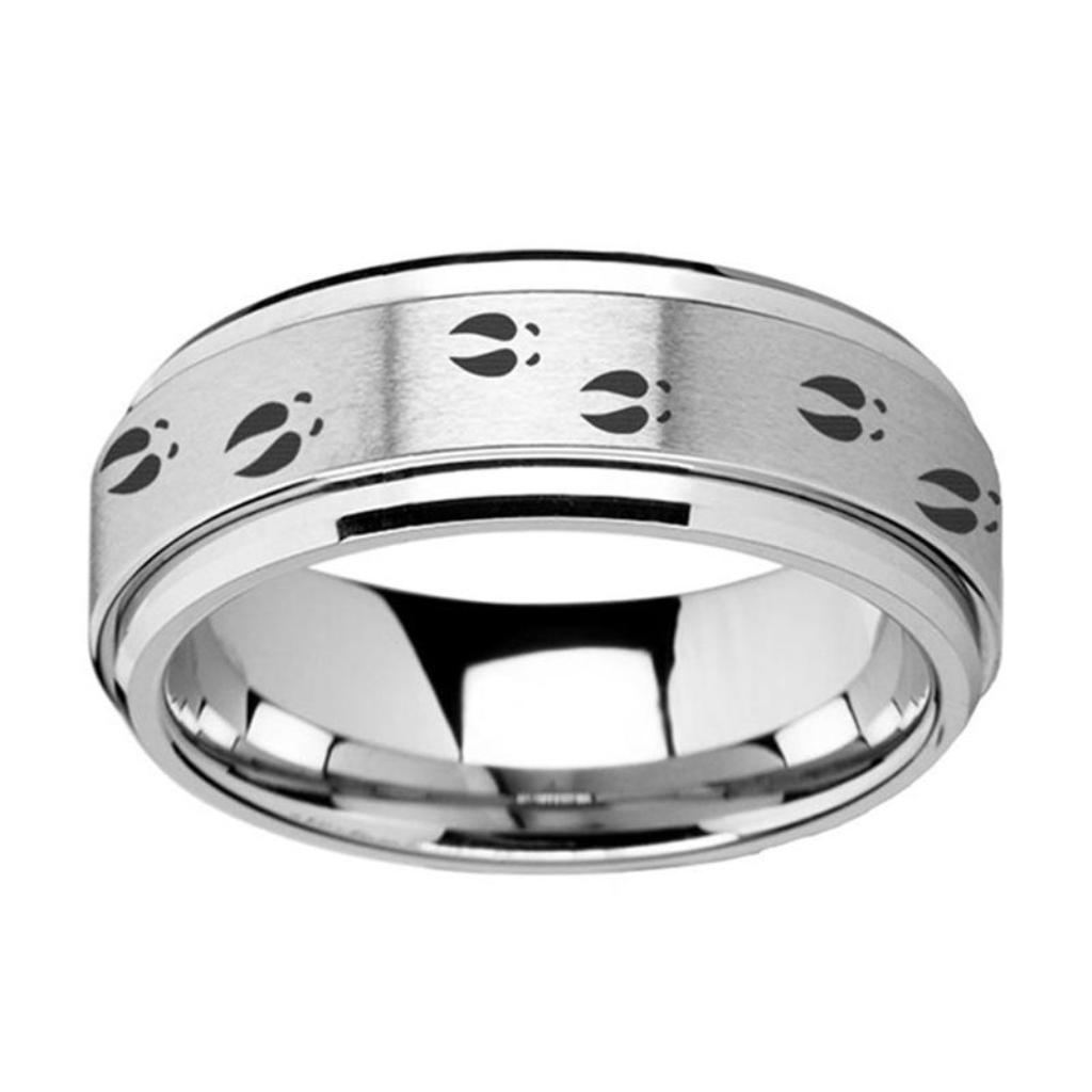 Spinner Ring With Deer Tracks Engraving On Tungsten Band