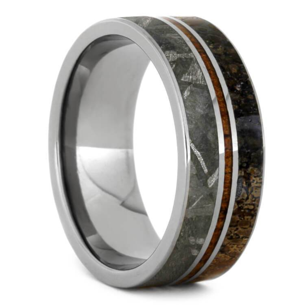 Dinosaur Bone Gibeon Meteorite Wood 8.5mm Titanium Comfort-Fit Wedding Band