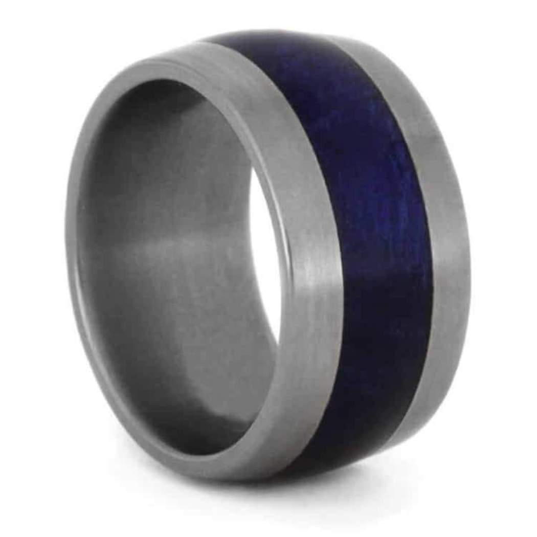 Blue Box Elder Burl Wood 10mm Matte Titanium Comfort-Fit Ring