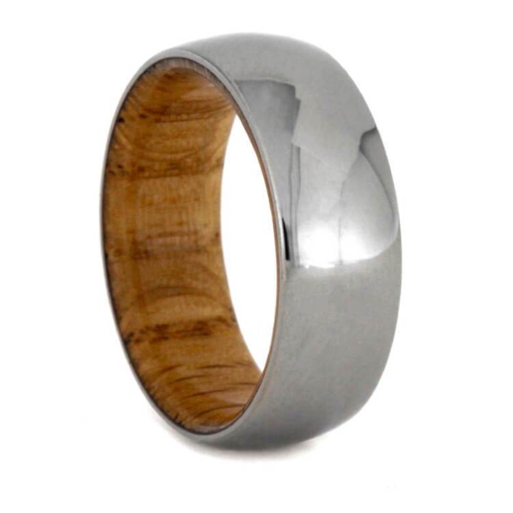 Titanium 8mm Comfort-Fit Oak Wood Sleeve Ring