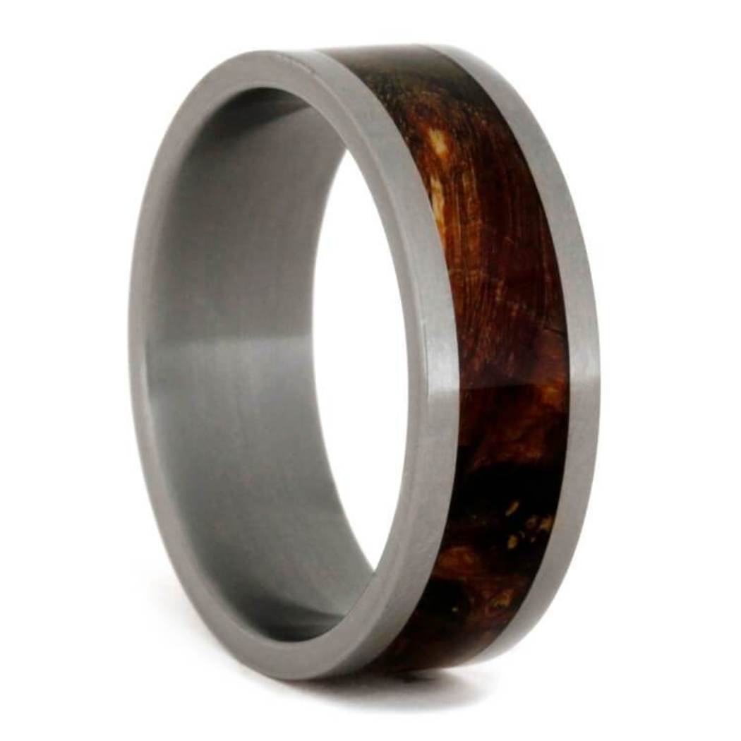 Camo Box Elder Burl Wood 8mm Matte Titanium Comfort-Fit Wedding Band