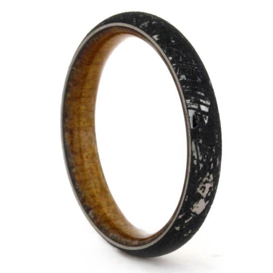 Mimetic Meteorite 4mm Comfort-Fit Kauri Wood Sleeve Ring