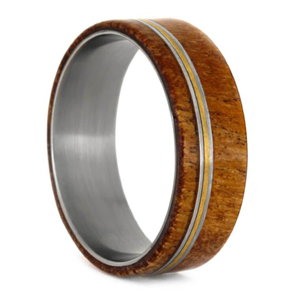 Natural Wood Bronze 8mm Matte Titanium Comfort-Fit Wedding Band