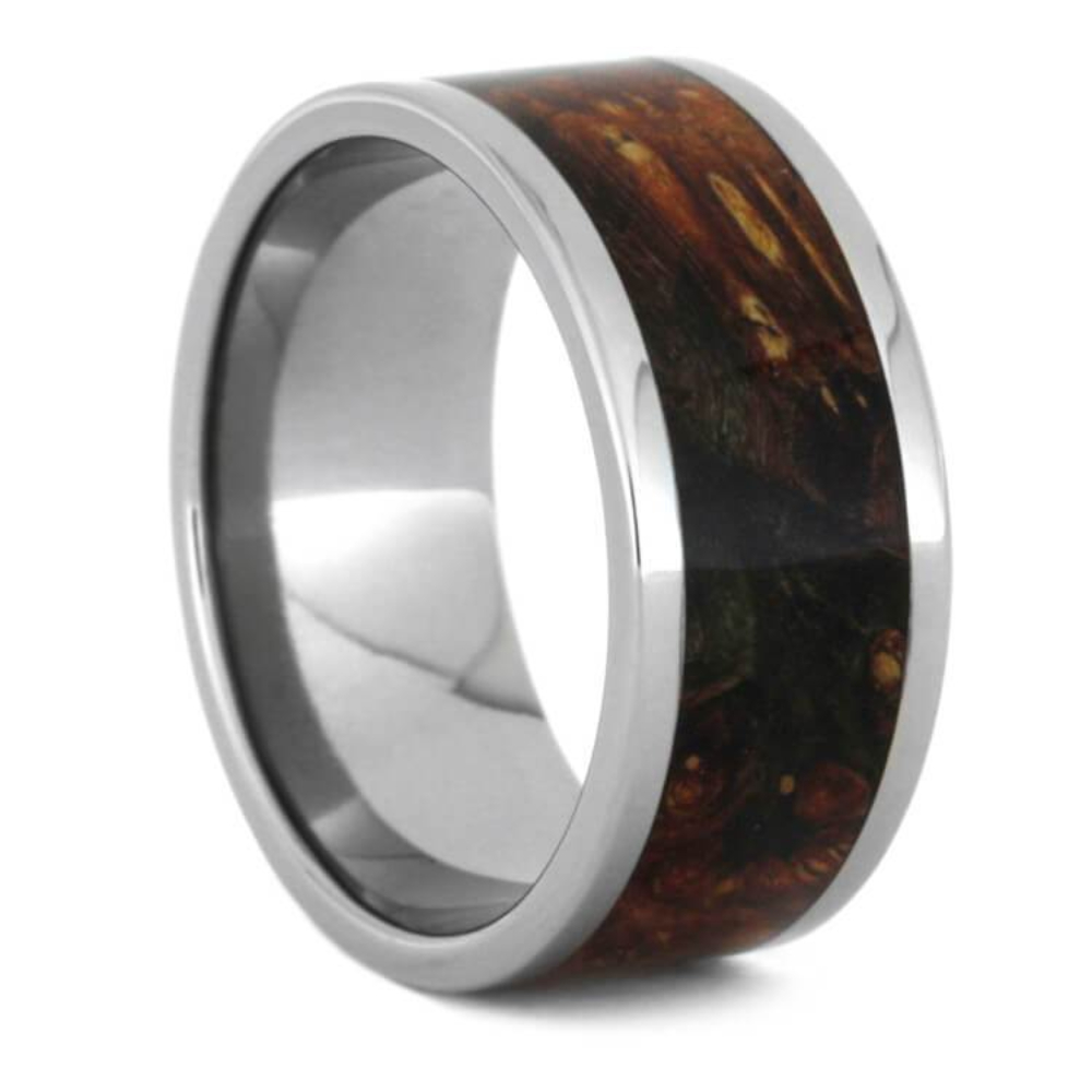 Camo Box Elder Burl Wood 10mm Titanium Comfort-Fit Wedding Band