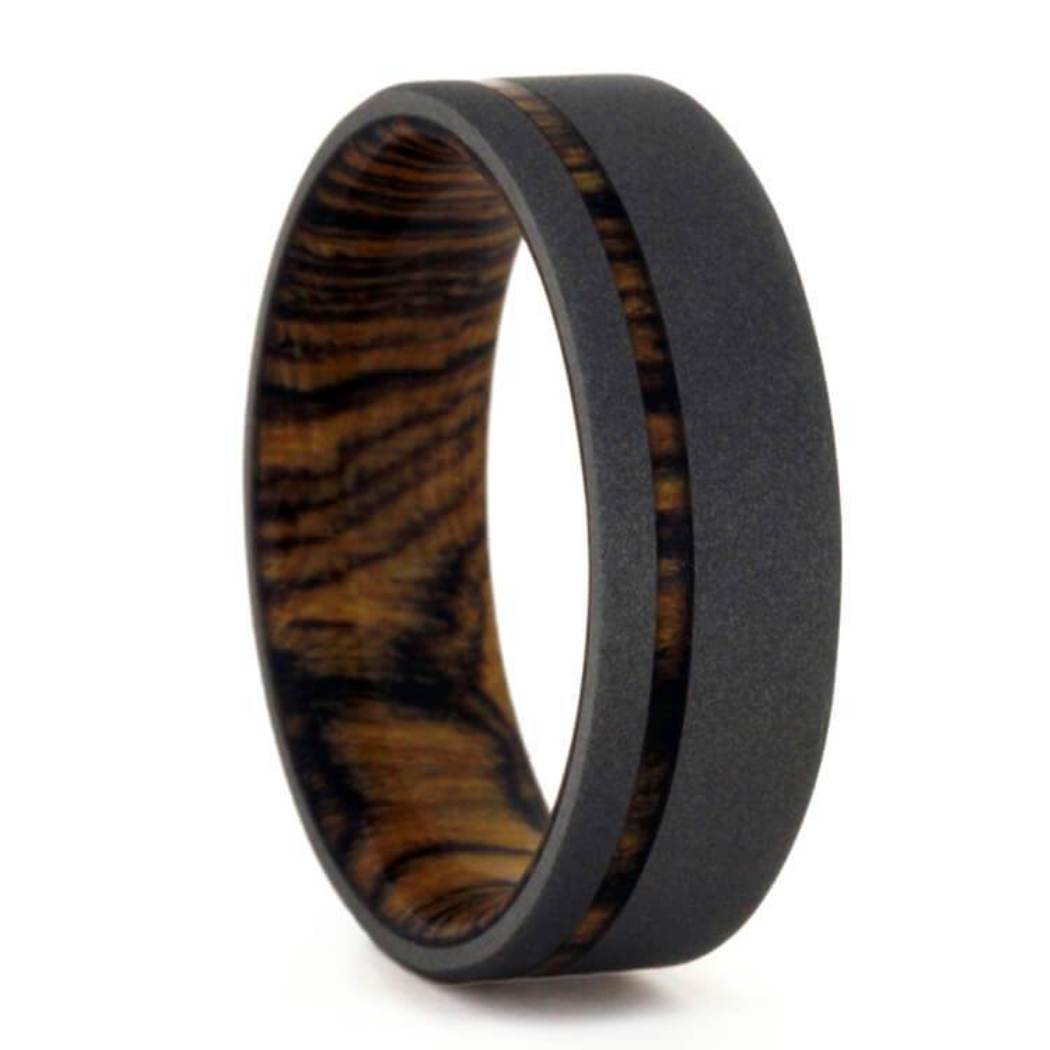 Bocote Wood 7mm Sandblasted Titanium Comfort-Fit Ring