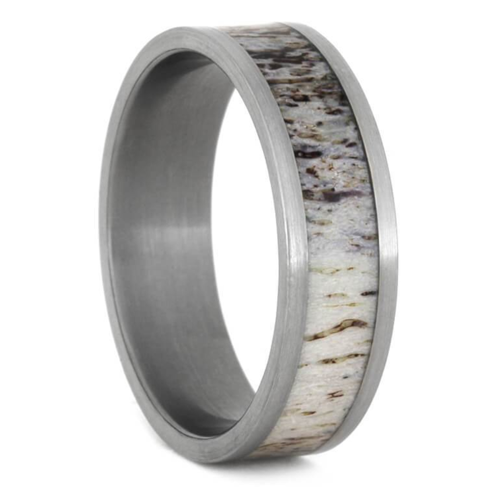 Deer Antler 7mm Brushed Titanium Comfort-Fit Wedding Band