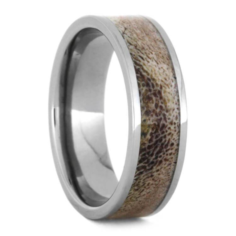 Deer Antler 7mm Titanium Comfort-Fit Wedding Band