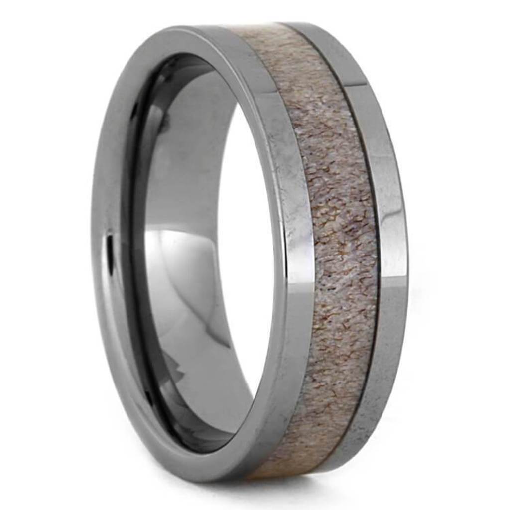 Natural Shed Deer Antler Ring Tungsten Band.