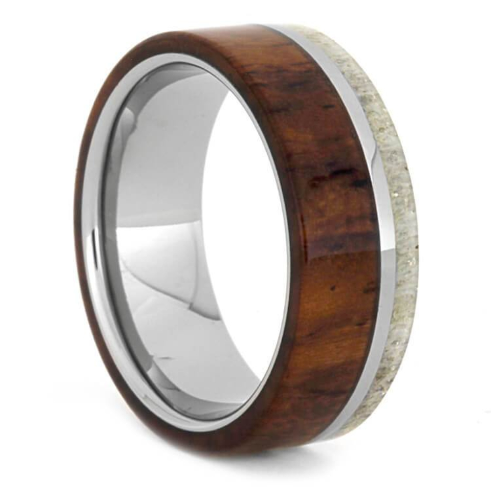 Honduran Rosewood Deer Antler 8mm Titanium Comfort-Fit Wedding Band