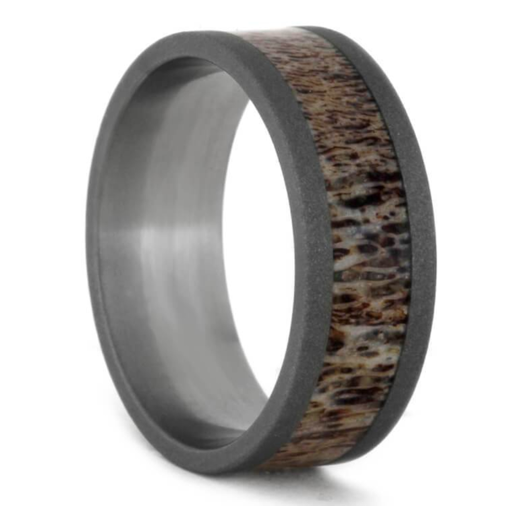 Deer Antler 8mm Sandblasted Titanium Comfort-Fit Wedding Band