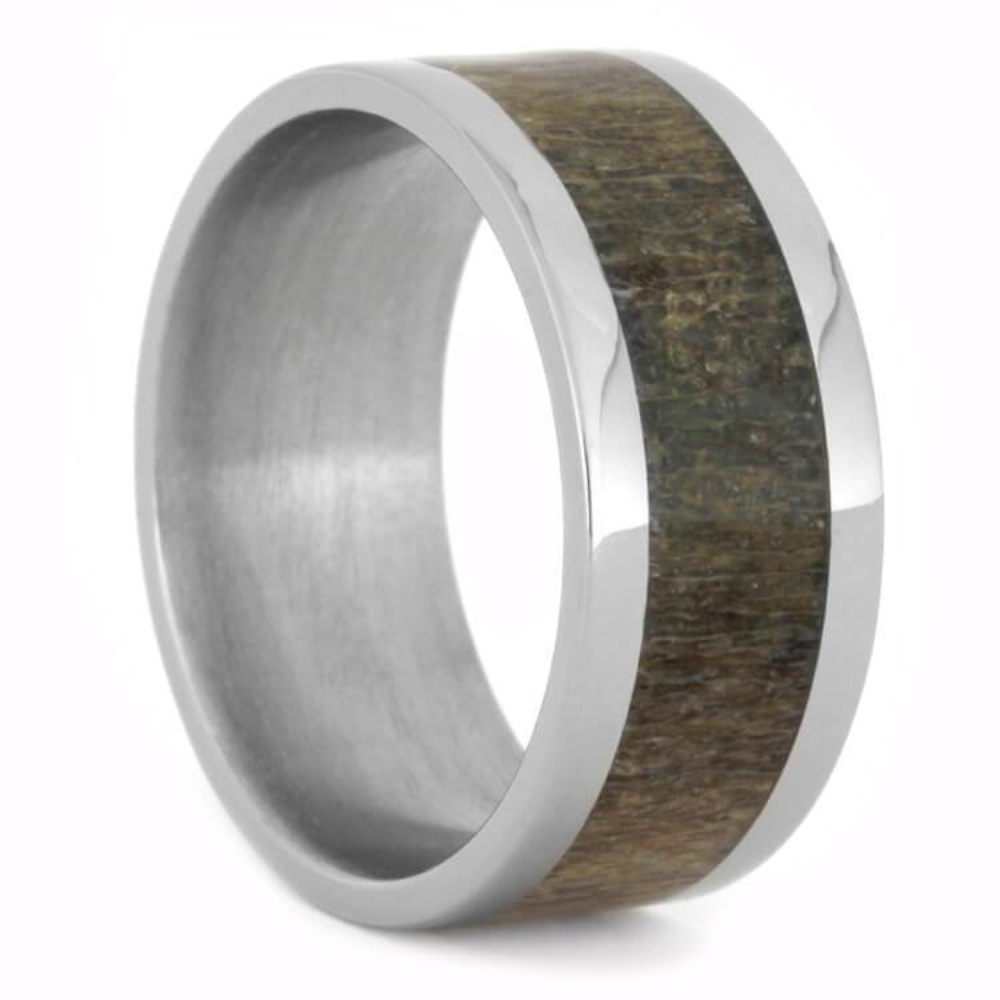 Deer Antler 10mm Titanium Comfort-Fit Wedding Band