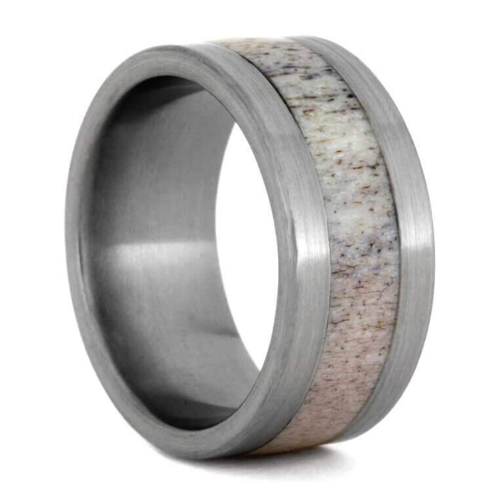 Deer Antler 9.5mm Brushed Titanium Comfort-Fit Wedding Band