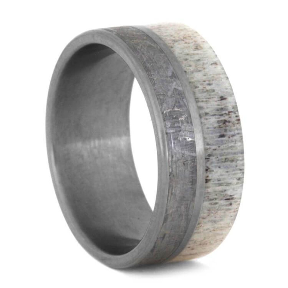 Deer Antler Gibeon Meteorite 9mm Matte Titanium Comfort-Fit Wedding Band