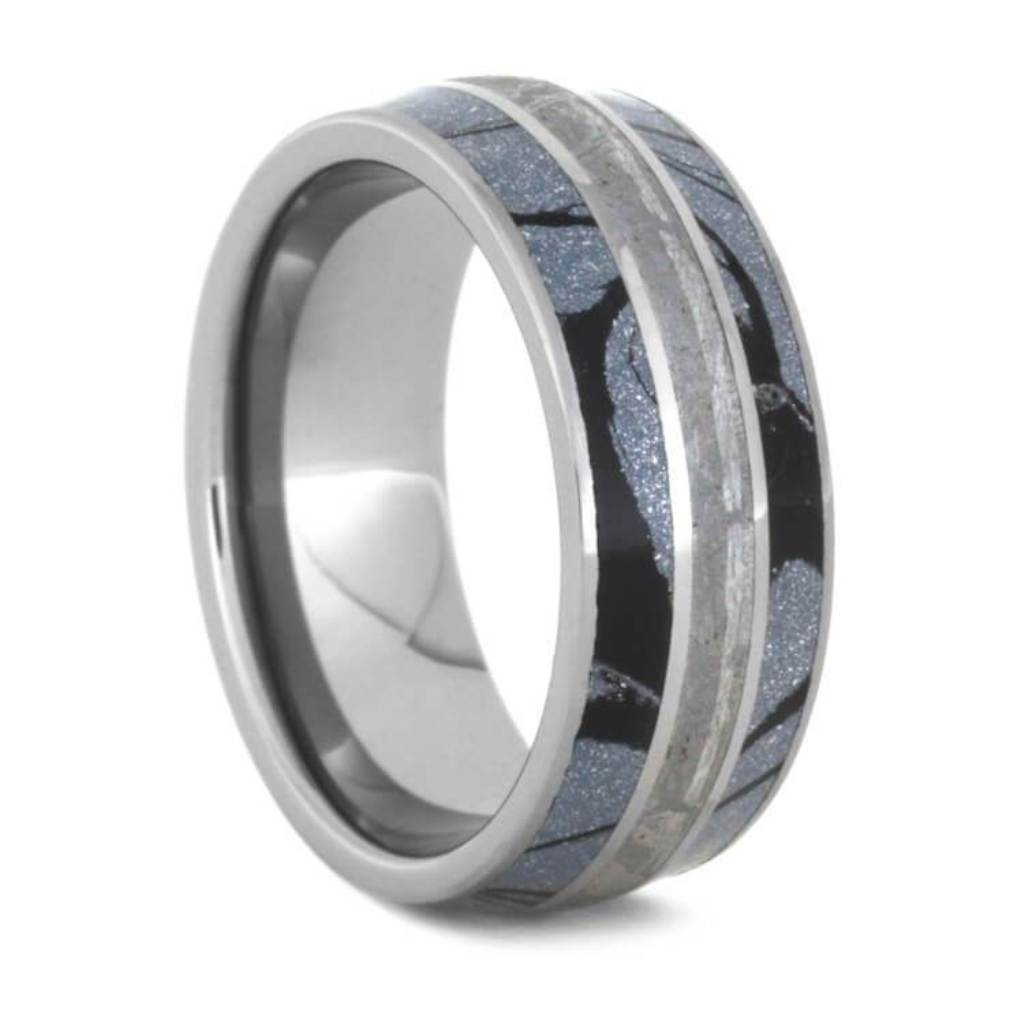 Cobaltium Mokume Wedding Band, Meteorite Ring With Tungsten