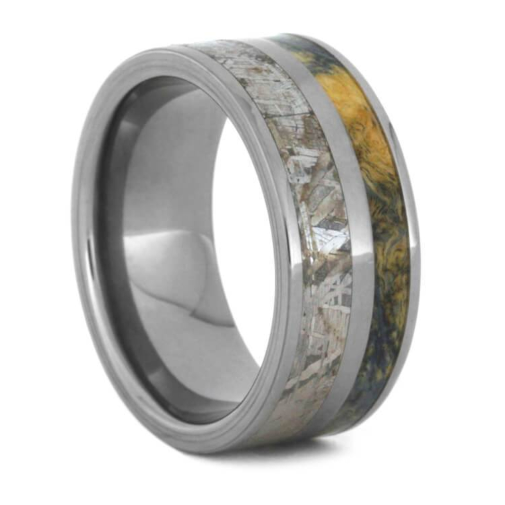 Gibeon Meteorite Blue Box Elder Burl Wood 8mm Titanium Comfort-Fit Wedding Band