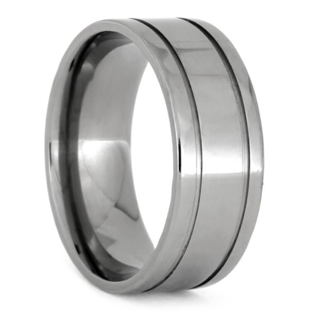 Grooved Titanium 8mm Titanium Comfort-Fit Ring