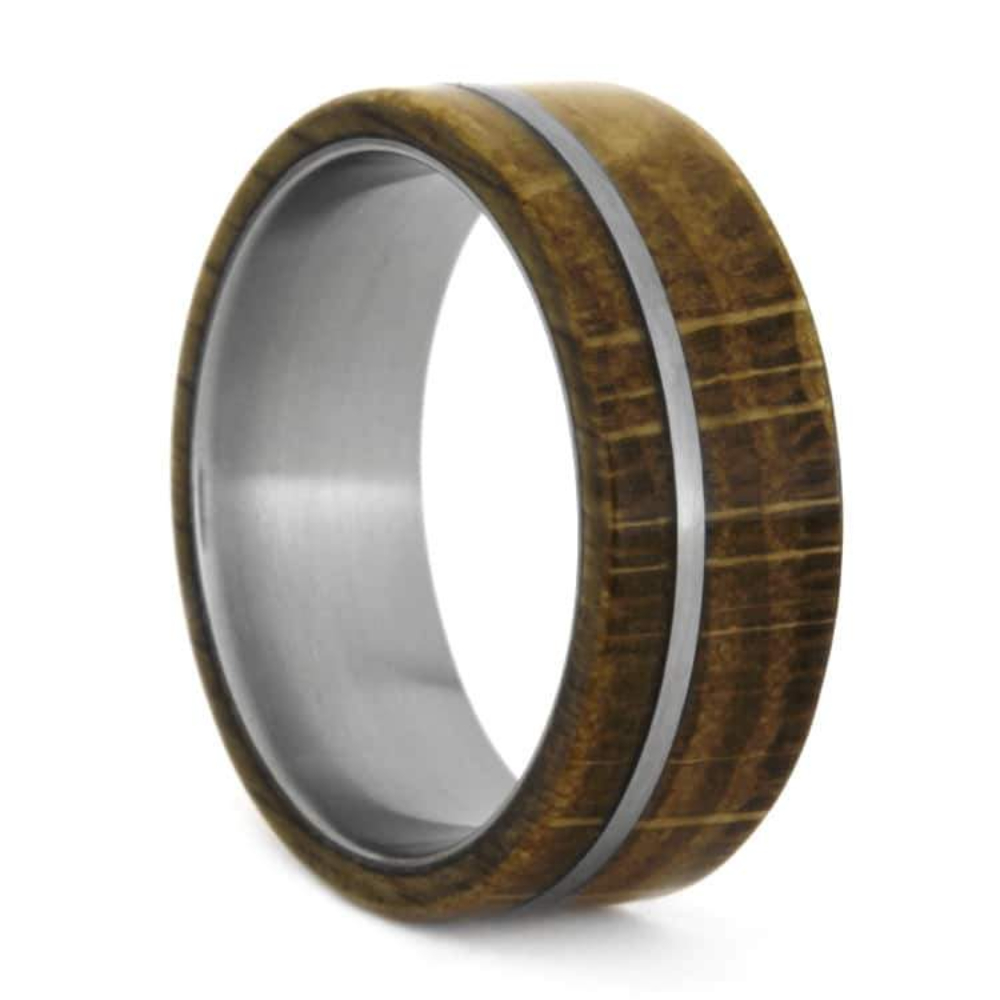 Whiskey Barrel Oak Wood 8mm Matte Titanium Comfort-Fit Wedding Band