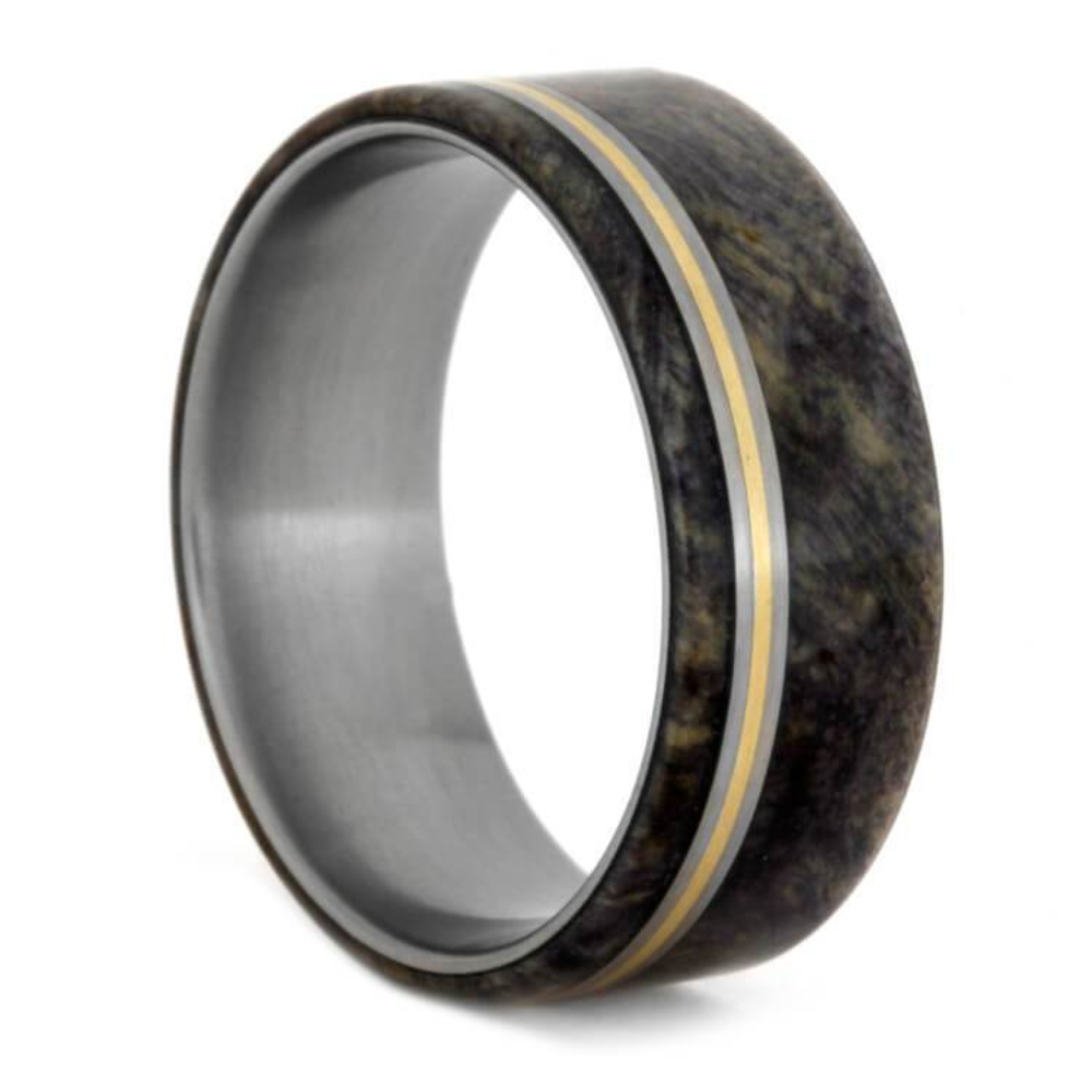 Buckeye Burl Wood Bronze 7.75mm Matte Titanium Comfort-Fit Ring