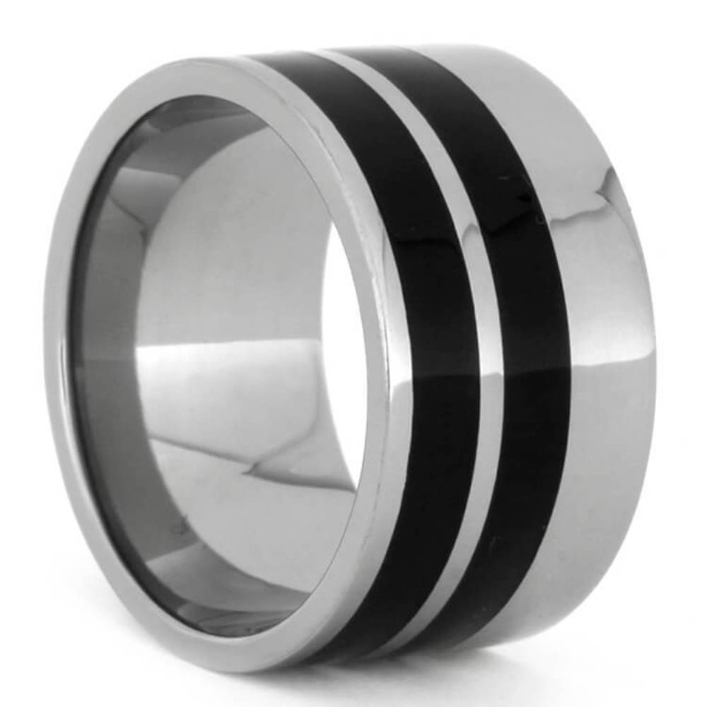 African Blackwood 12mm Titanium Comfort-Fit Ring