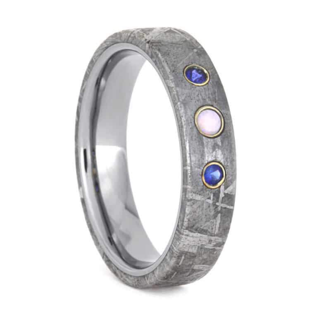 OpalBlue Sapphire Gibeon Meteorite 5mm Titanium Comfort-Fit Engagement Ring