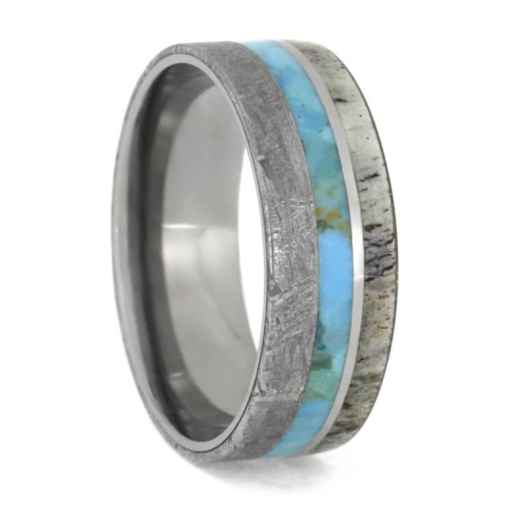 Turquoise Dinosaur Bone Gibeon Meteorite 14K Rose Gold 10mm Titanium Comfort-Fit Ring