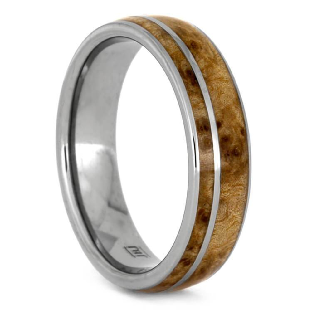 Black Ash Burl 6mm Titanium Comfort-Fit Wedding Band