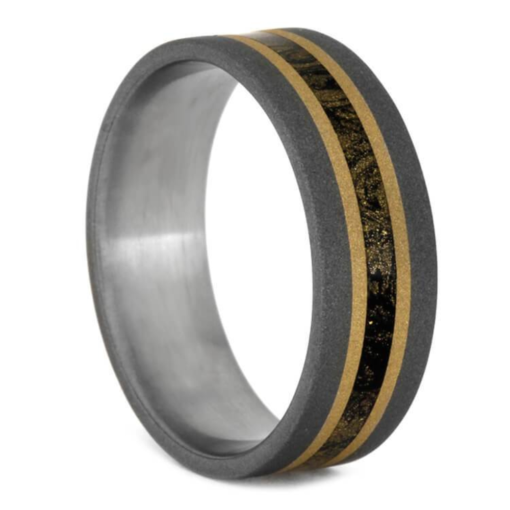 Mokume 14K Yellow Gold 8mm Sandblasted Titanium Comfort-Fit Wedding Band