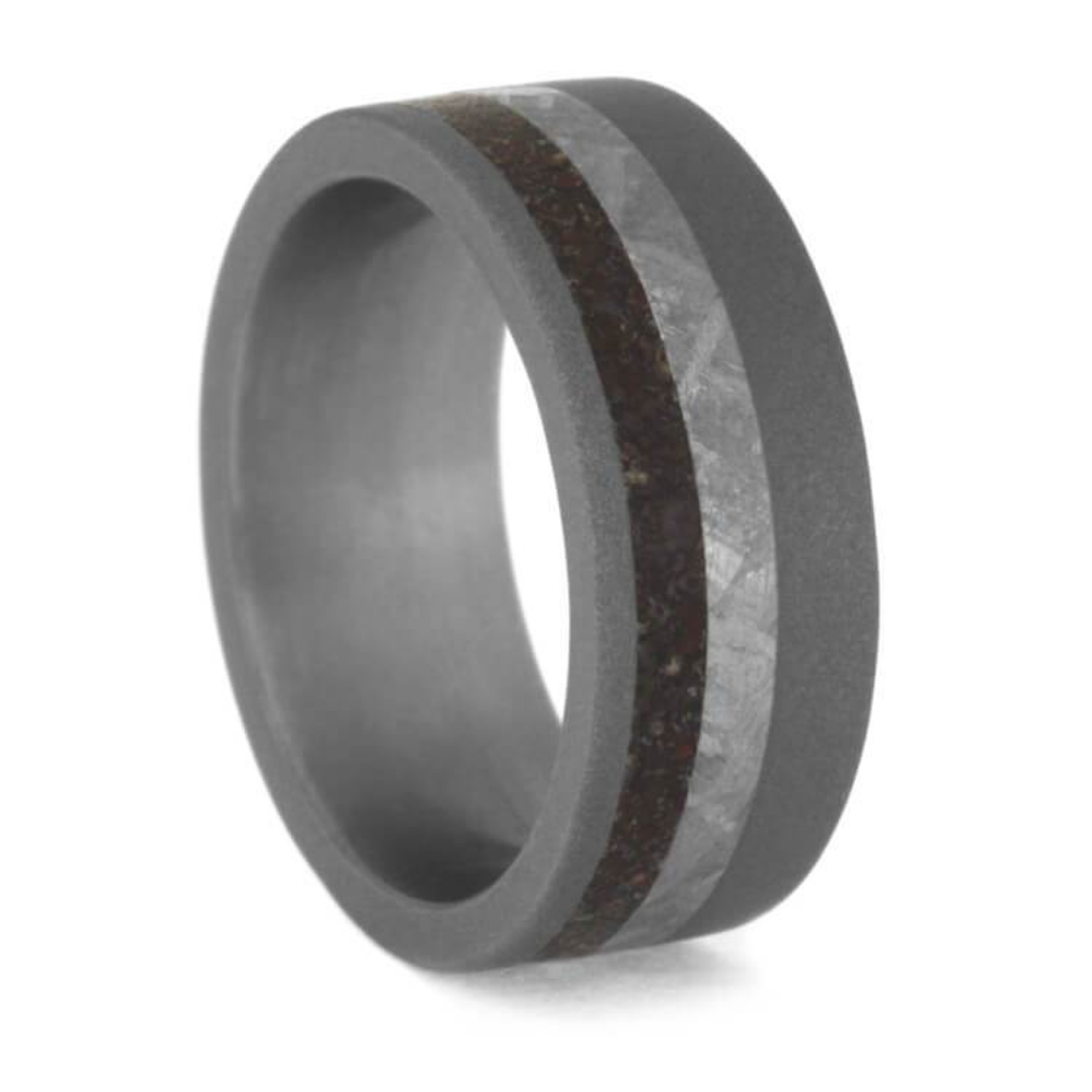 Deer Antler Turquoise Gibeon Meteorite 7.75mm Titanium Comfort-Fit Wedding Band