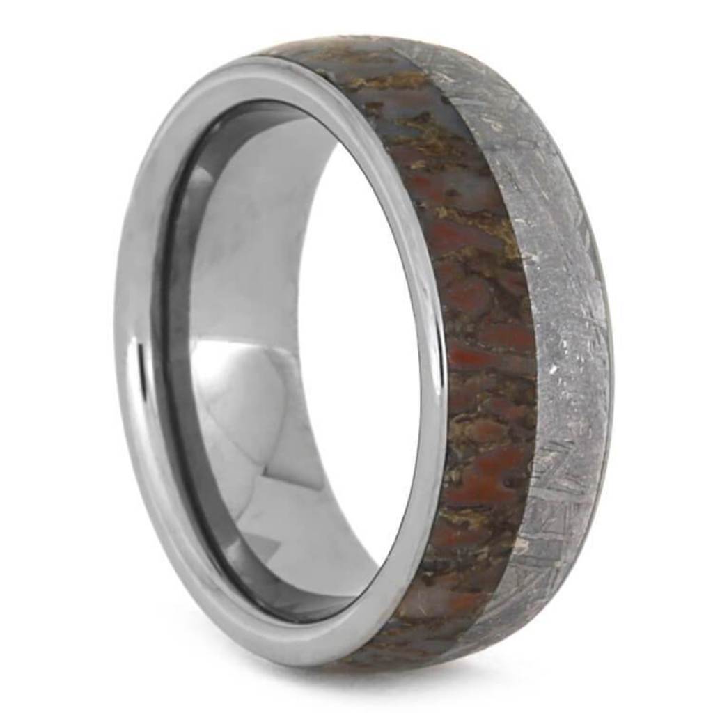 Fossil Wedding Band With Meteorite And Tungsten