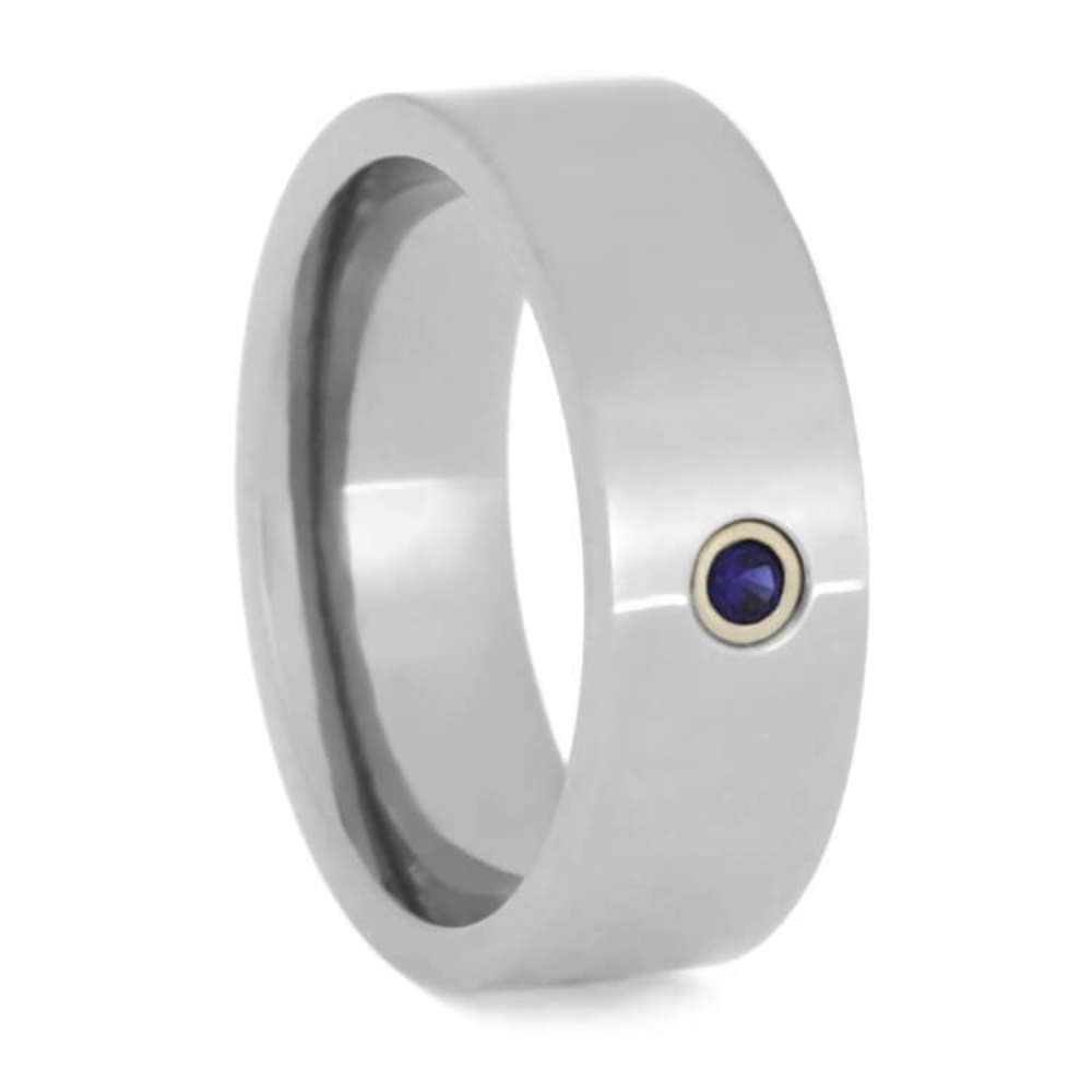 Blue Sapphire 6mm Titanium Comfort-Fit Wedding Band 