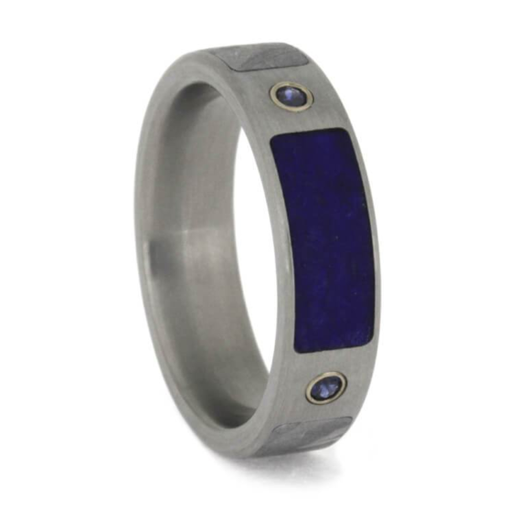 Sapphire Meteorite Lapis Lazuli 5mm Brushed Titanium Comfort-Fit Wedding Ring 