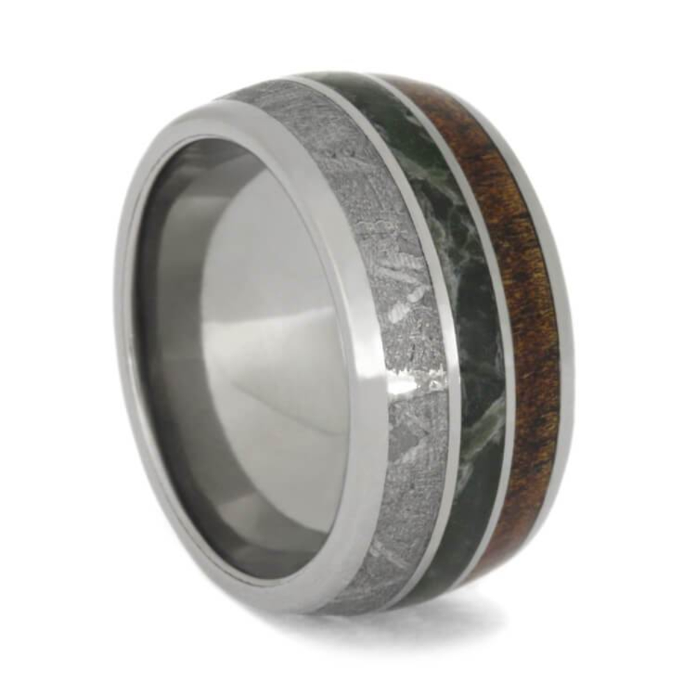 Bocote Wood 11mm Brushed Titanium Comfort-Fit Wedding Band