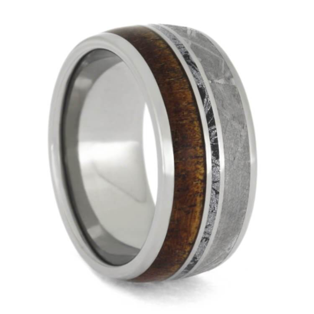 Green Jade Koa Wood Gibeon Meteorite 10mm Titanium Comfort-Fit Wedding Band