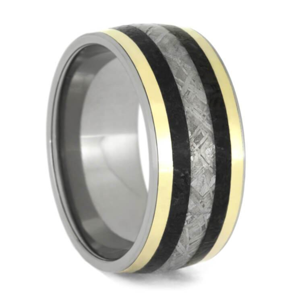 Koa Wood Gibeon Meteorite Cobaltium Mokume 10mm Titanium Comfort-Fit Wedding Band