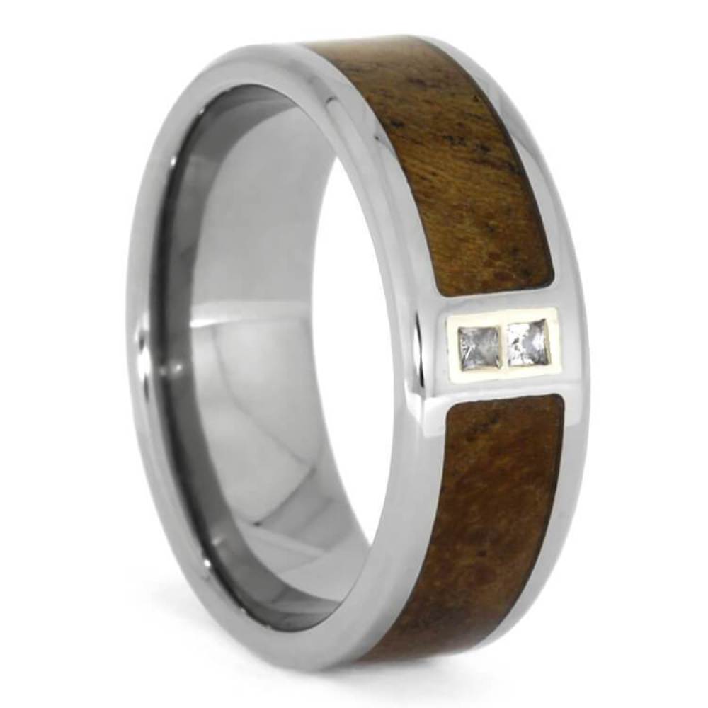 White Sapphire Teak Wood 8mm Titanium Comfort-Fit Wedding Band