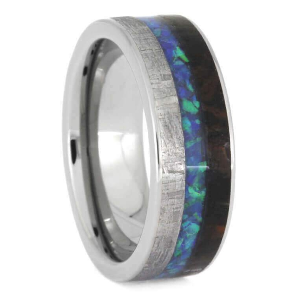 Synthetic Opal - 6A Dinosaur Bone Gibeon Meteorite 7mm Titanium Comfort-Fit Band 