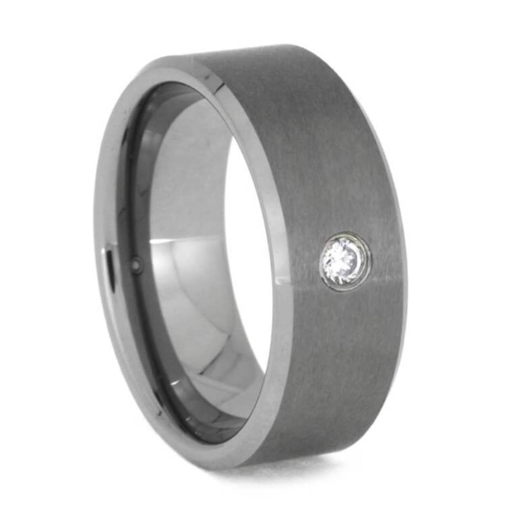 Mens Diamond Wedding Ring With Satin Tungsten Finish