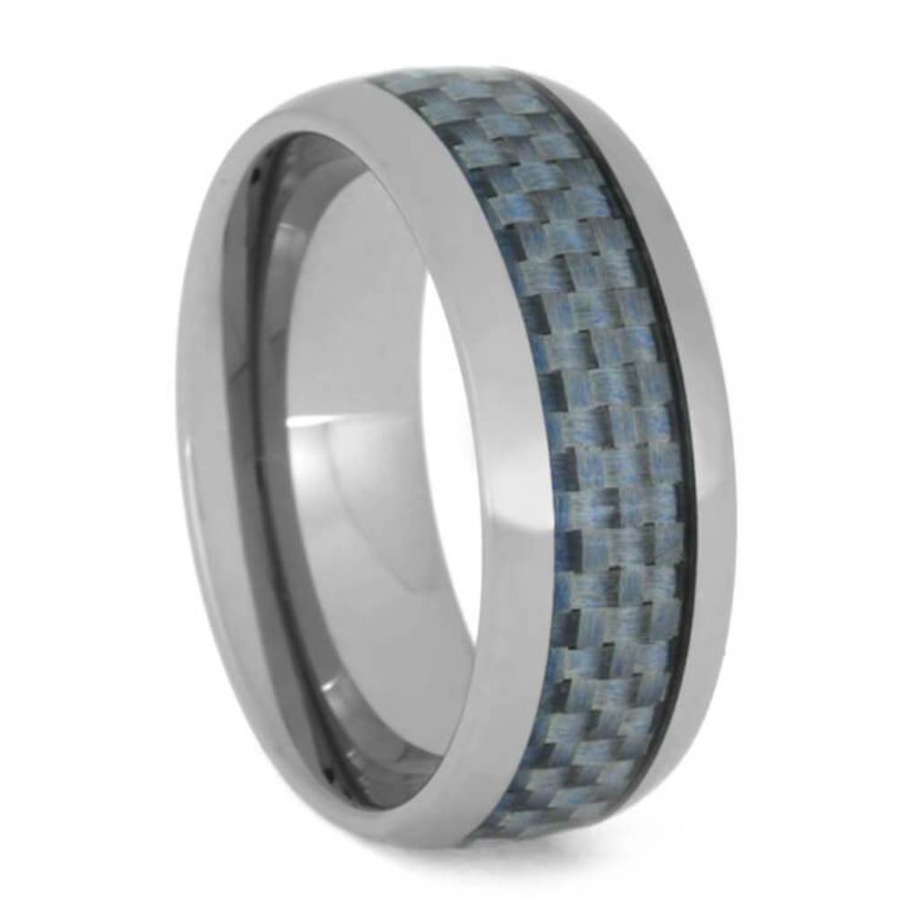 Light Blue Carbon Fiber Ring, Tungsten Band