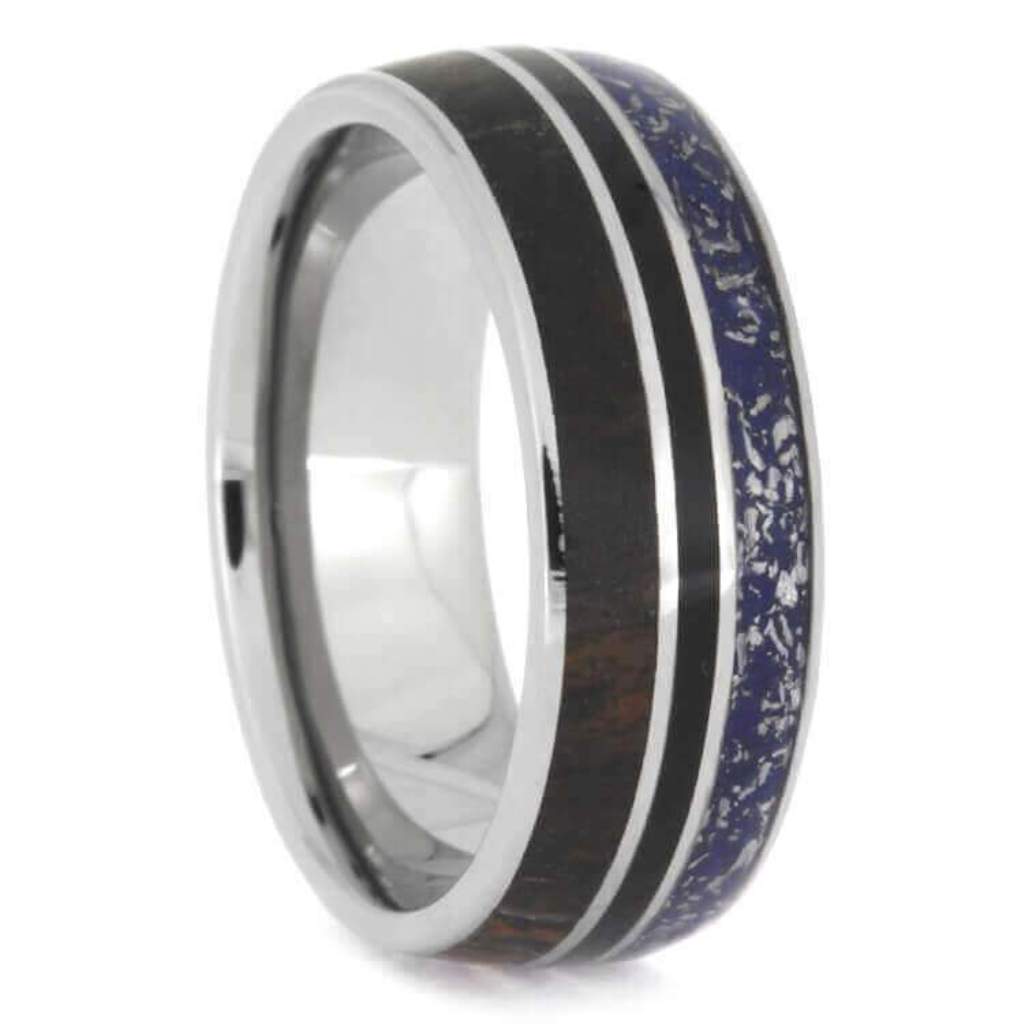 Dinosaur Bone Black Enamel Blue Stardust 8mm Titanium Comfort-Fit Wedding Band