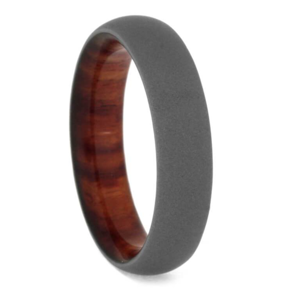 Titanium 5mm Comfort-Fit Tulip Wood Sleeve Band 