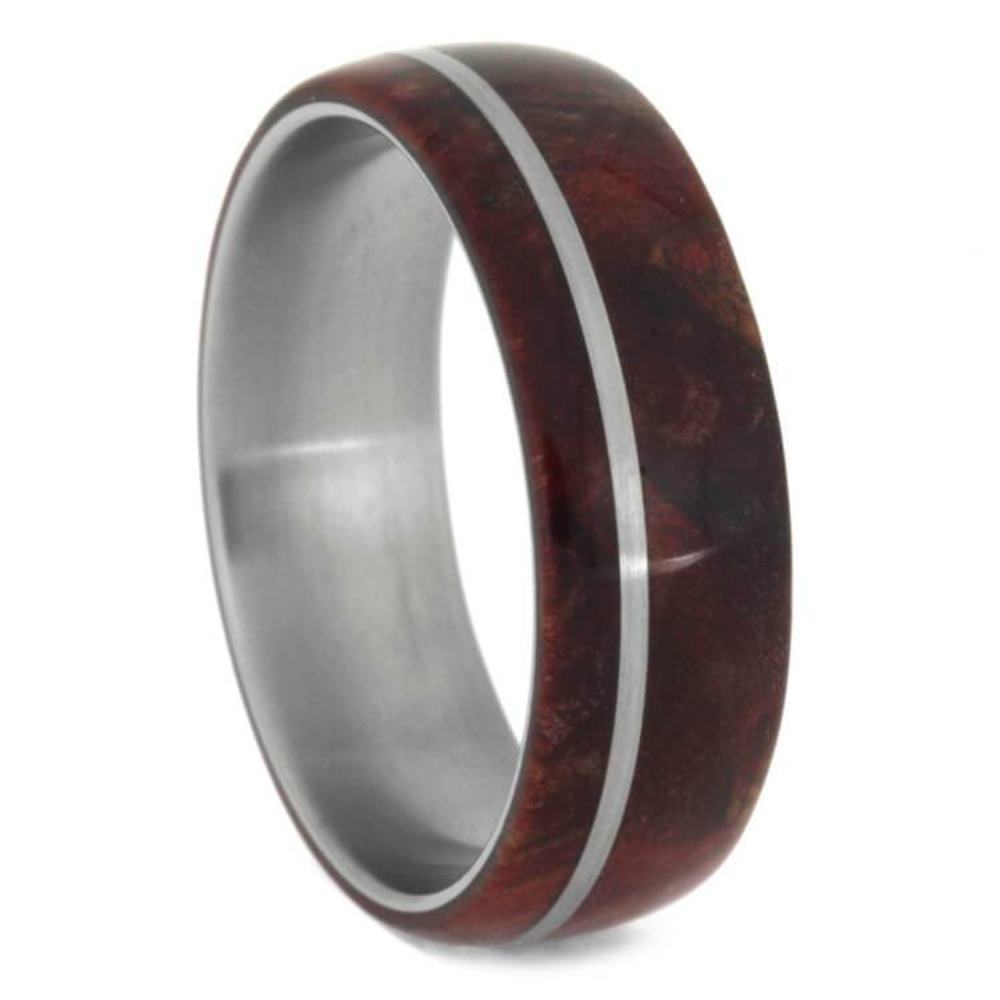 Ruby Redwood Burl 8mm Matte Titanium Comfort-Fit Wedding Band 